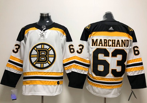 Adidas Bruins #63 Brad Marchand White Road Authentic Stitched NHL Jersey - Click Image to Close